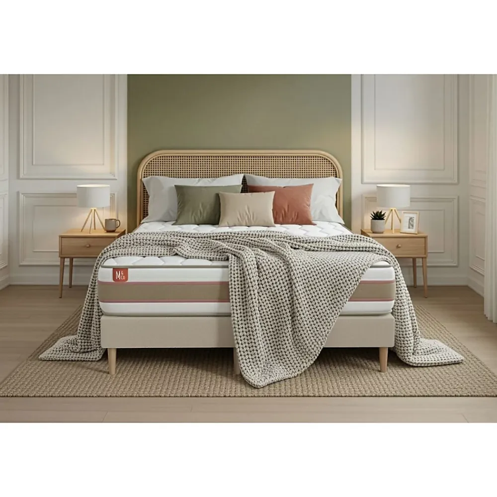 Marmottes & Co Pack sommier tapissier matelas Ressorts ensachés et mémoire de forme avec couette et oreillers* Ensemble Sommier Et Matelas