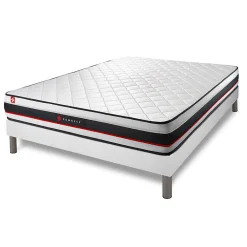 Pack sommier tapissier matelas Mousse avec couette et oreillers><noscript><img width=
