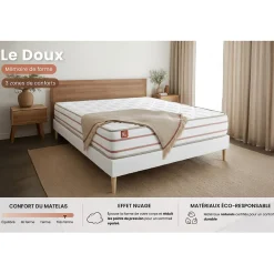 Pack sommier tapissier matelas Mémoire de forme avec couette et oreillers><noscript><img width=