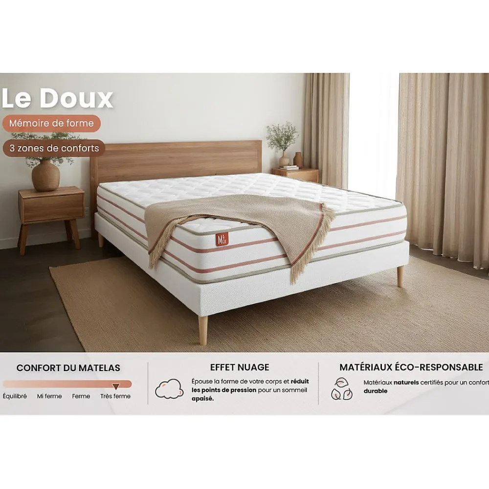 Pack sommier tapissier matelas Mémoire de forme avec couette et oreillers>Marmottes & Co Online