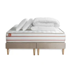 Marmottes & Co Pack sommier tapissier matelas Mémoire de forme avec couette et oreillers* Ensemble Sommier Et Matelas