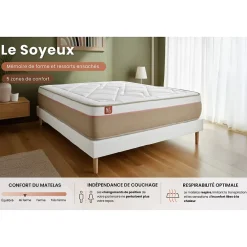Marmottes & Co Pack sommier tapissier matelas Ressorts ensachés et mémoire de forme avec couette et oreillers* Ensemble Sommier Et Matelas