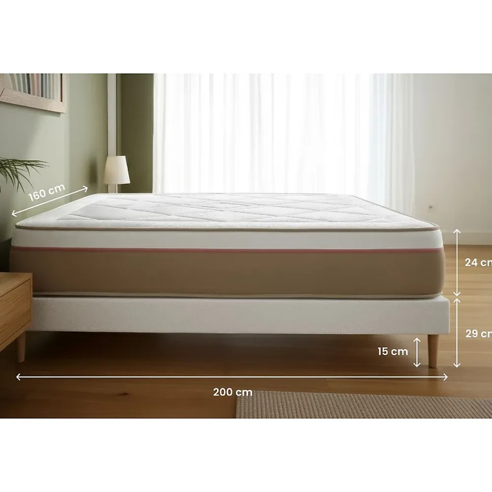 Marmottes & Co Pack sommier tapissier matelas Ressorts ensachés et mémoire de forme avec couette et oreillers* Ensemble Sommier Et Matelas