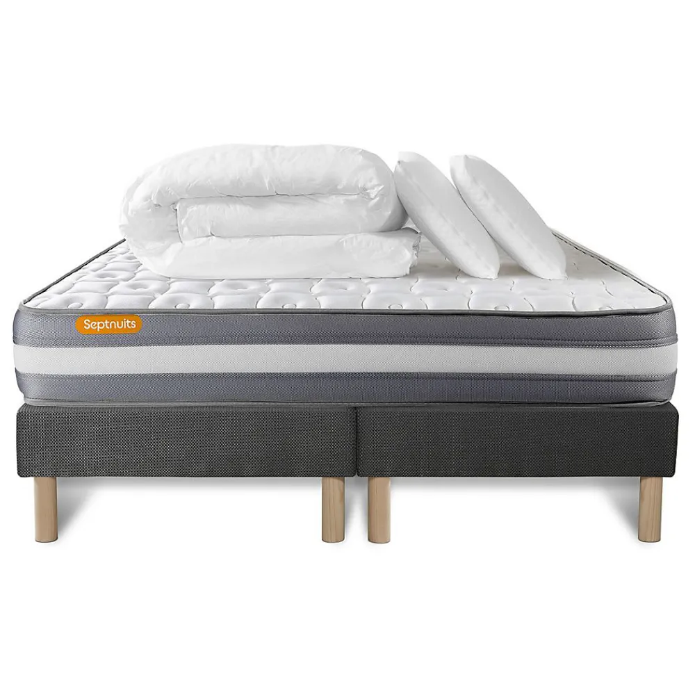 Pack sommier tapissier matelas Mémoire de forme avec couette et oreillers>Sept Nuits Online