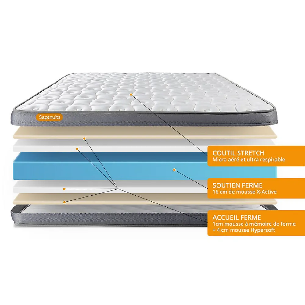 Pack sommier tapissier matelas Mémoire de forme avec couette et oreillers>Sept Nuits Online