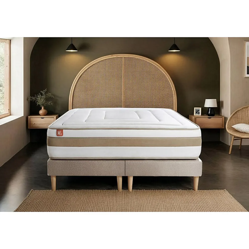 Pack sommier tapissier matelas Ressorts ensachés et mémoire de forme avec couette et oreillers>Marmottes & Co