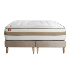 Pack sommier tapissier matelas Ressorts ensachés et mémoire de forme avec couette et oreillers><noscript><img width=