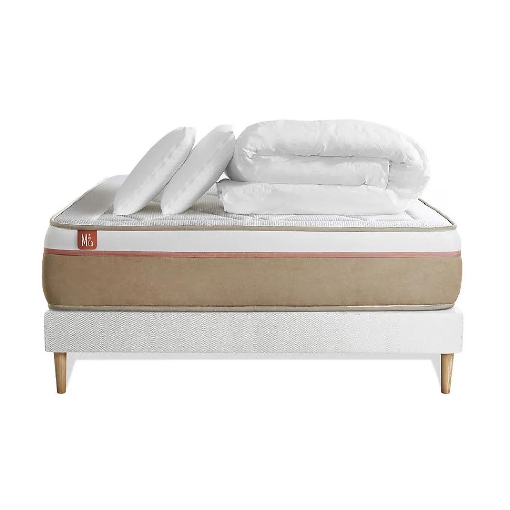 Pack sommier tapissier matelas Ressorts ensachés et mémoire de forme avec couette et oreillers>Marmottes & Co New
