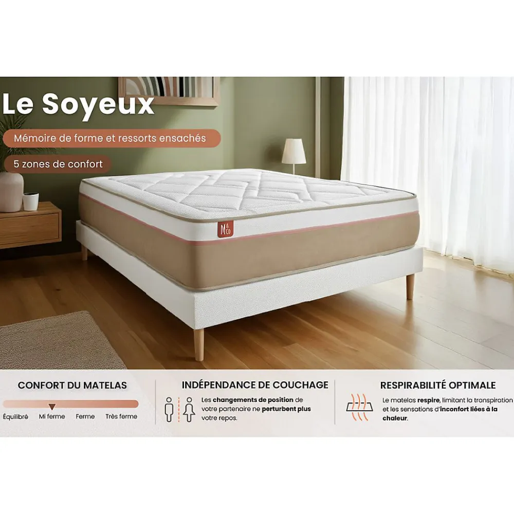 Pack sommier tapissier matelas Ressorts ensachés et mémoire de forme avec couette et oreillers>Marmottes & Co New
