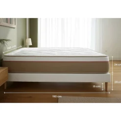 Pack sommier tapissier matelas Ressorts ensachés et mémoire de forme avec couette et oreillers><noscript><img width=