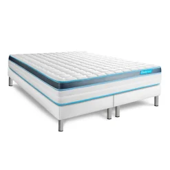 Pack sommier tapissier matelas Mémoire de forme avec couette et oreillers><noscript><img width=