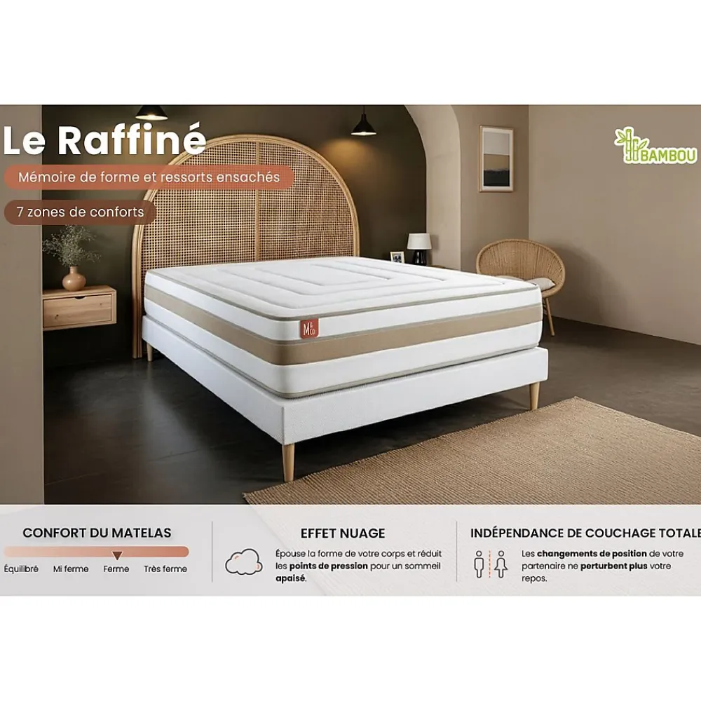 Marmottes & Co Pack sommier tapissier matelas Ressorts ensachés et mémoire de forme avec couette et oreillers* Ensemble Sommier Et Matelas