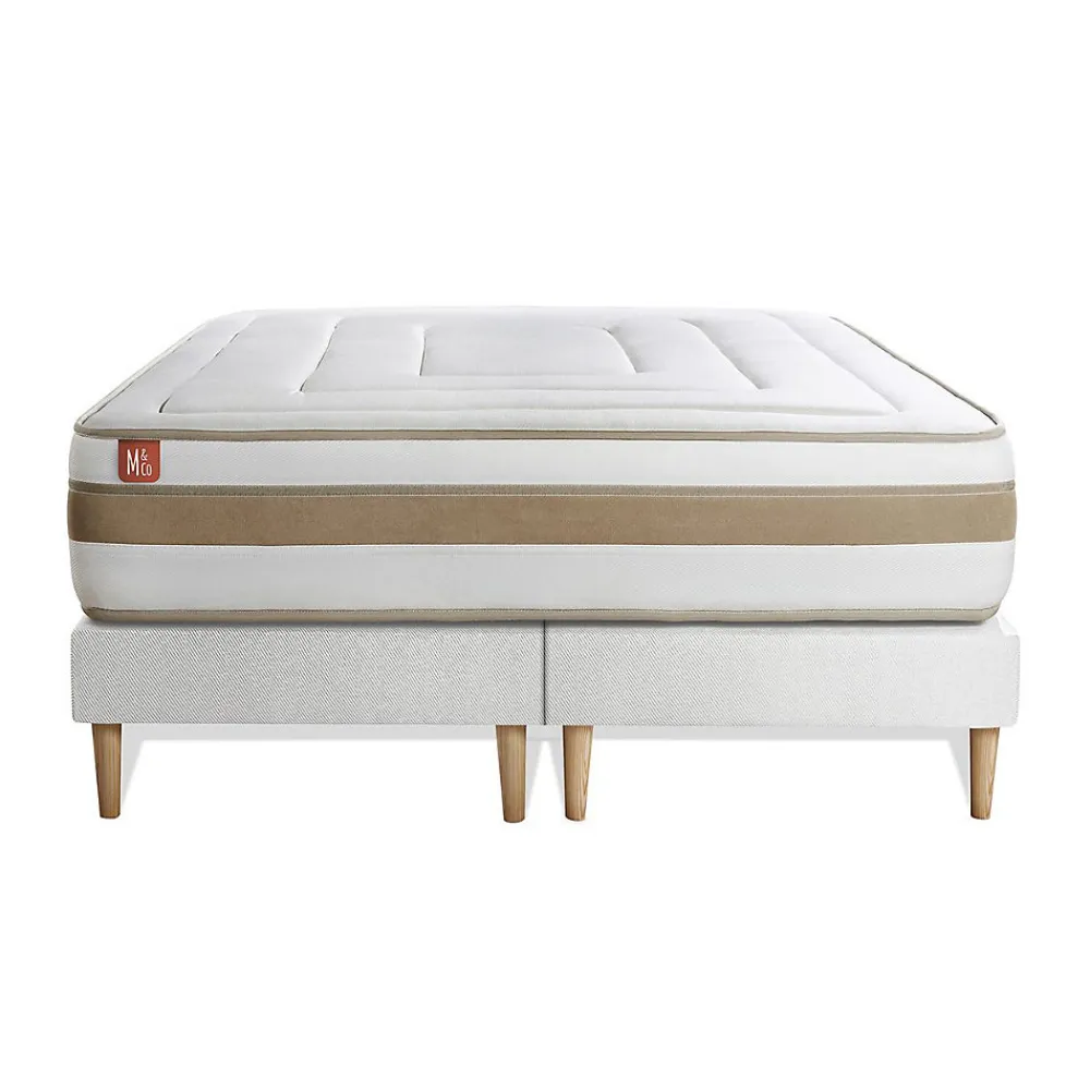 Marmottes & Co Pack sommier tapissier matelas Ressorts ensachés et mémoire de forme avec couette et oreillers* Ensemble Sommier Et Matelas