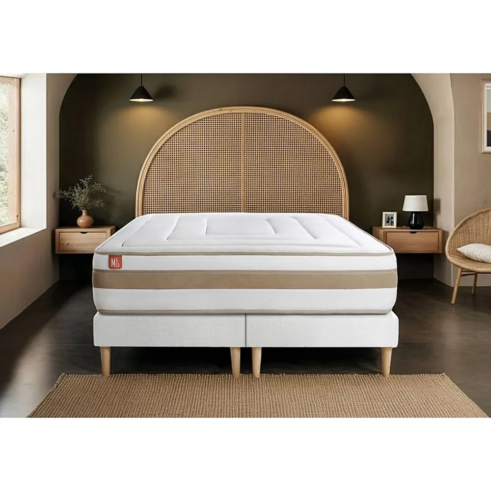 Marmottes & Co Pack sommier tapissier matelas Ressorts ensachés et mémoire de forme avec couette et oreillers* Ensemble Sommier Et Matelas