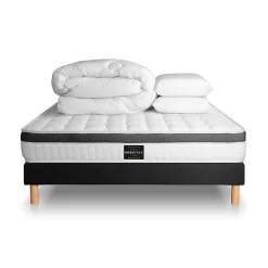 Pack sommier tapissier matelas Mémoire de forme avec couette et oreillers>Prestige Literie Hot
