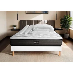 Prestige Literie Pack sommier tapissier matelas Ressorts ensachés et mémoire de forme avec couette et oreillers* Ensemble Sommier Et Matelas