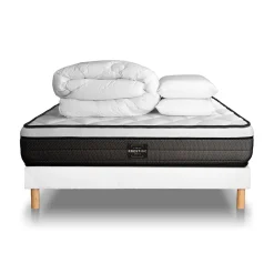 Prestige Literie Pack sommier tapissier matelas Ressorts ensachés et mémoire de forme avec couette et oreillers* Ensemble Sommier Et Matelas