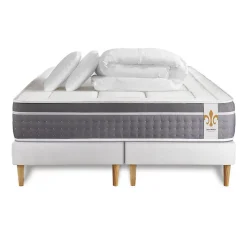 Litier Deluxe Pack sommier tapissier matelas Ressorts ensachés et mémoire de forme avec couette et oreillers* Ensemble Sommier Et Matelas