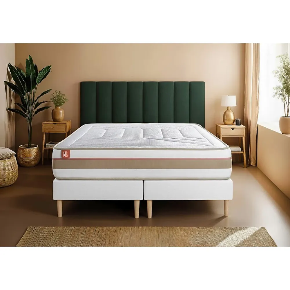 Marmottes & Co Pack sommier tapissier matelas Ressorts ensachés et mémoire de forme avec couette et oreillers* Ensemble Sommier Et Matelas