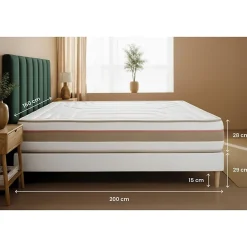Marmottes & Co Pack sommier tapissier matelas Ressorts ensachés et mémoire de forme avec couette et oreillers* Ensemble Sommier Et Matelas