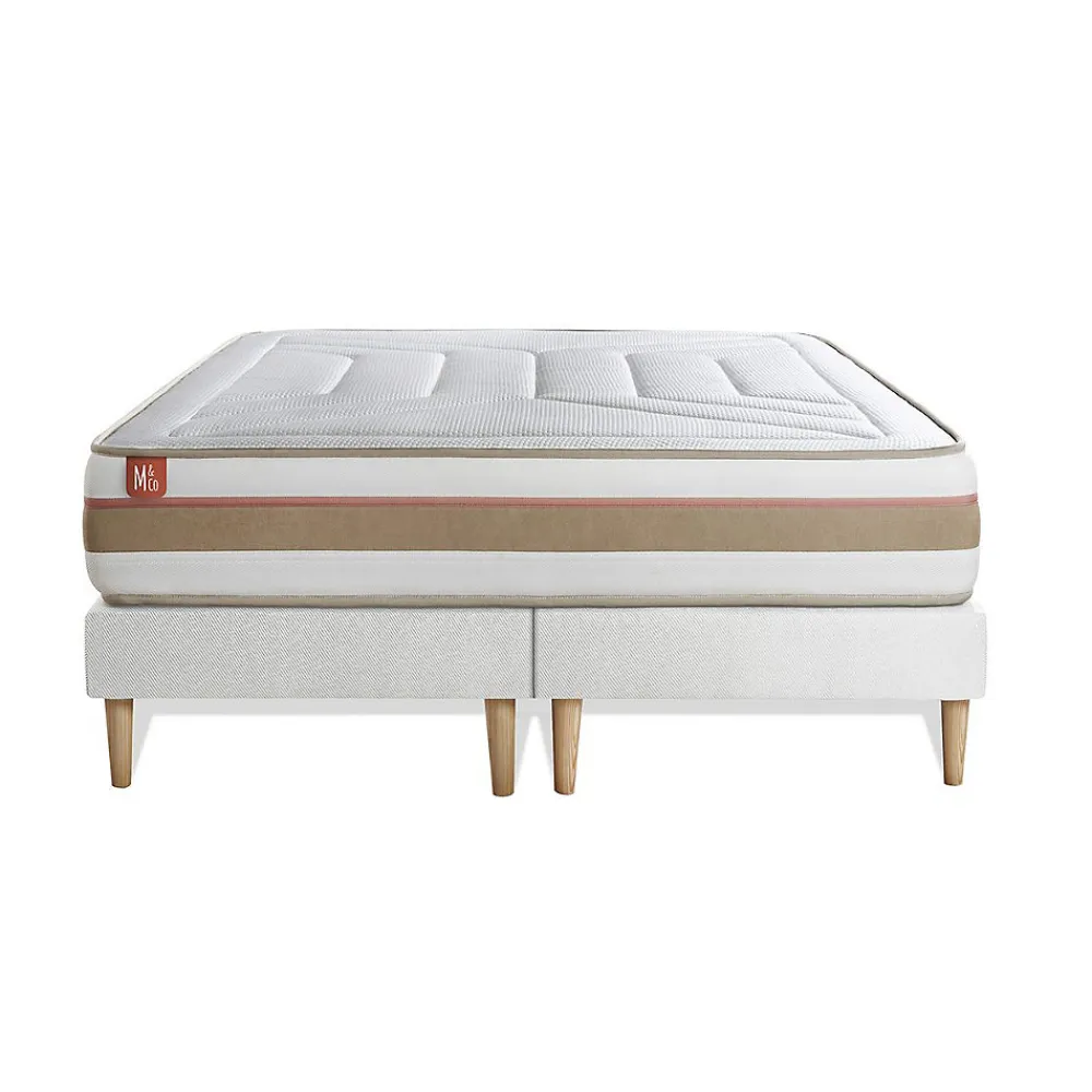 Marmottes & Co Pack sommier tapissier matelas Ressorts ensachés et mémoire de forme avec couette et oreillers* Ensemble Sommier Et Matelas