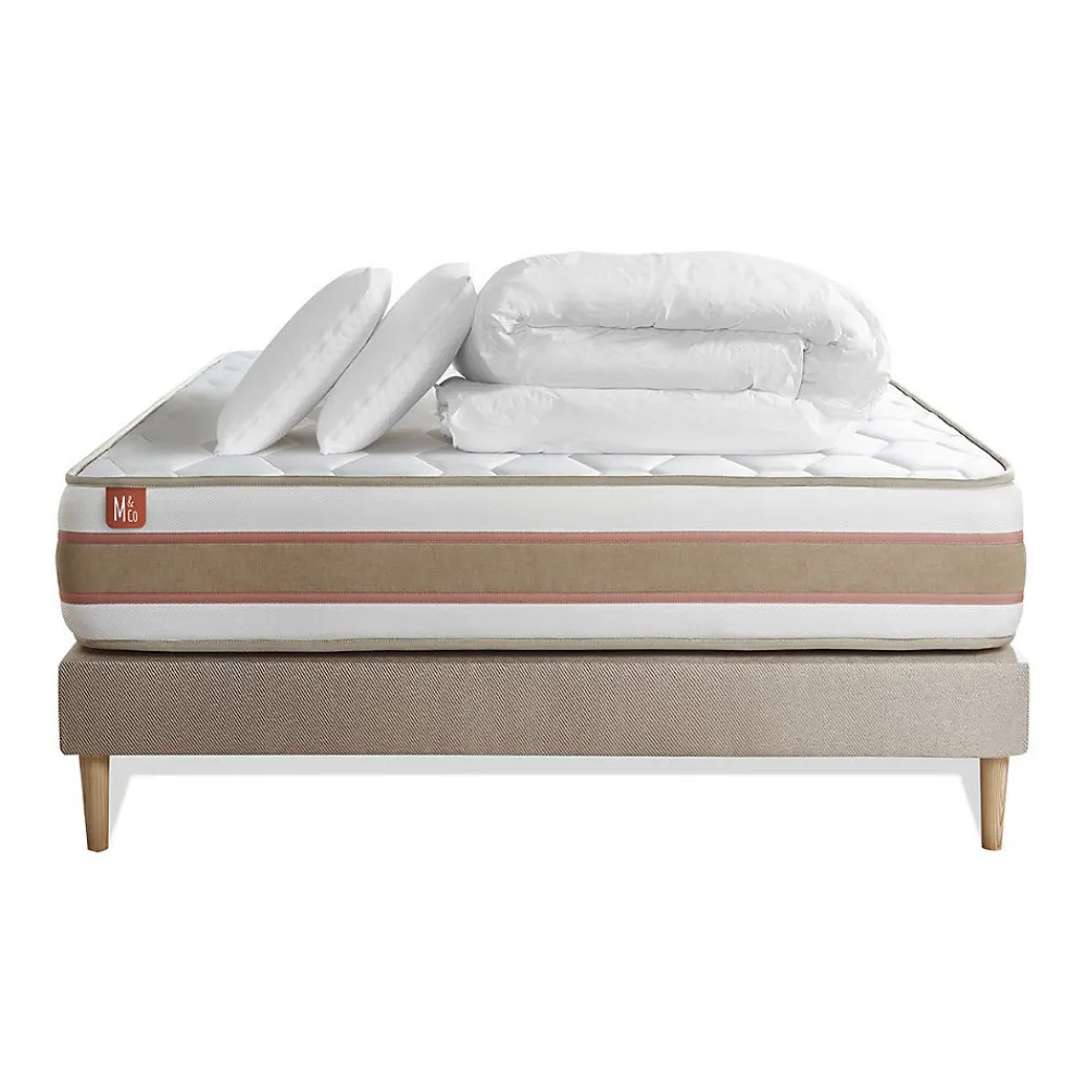 Pack sommier tapissier matelas Ressorts ensachés et mémoire de forme avec couette et oreillers>Marmottes & Co Sale