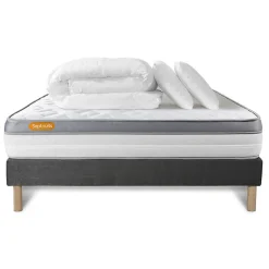 Sept Nuits Pack sommier tapissier matelas Mémoire de forme avec couette et oreillers* Ensemble Sommier Et Matelas