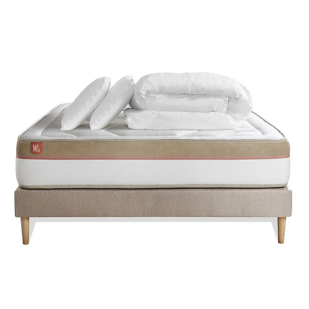 Marmottes & Co Pack sommier tapissier matelas Mémoire de forme avec couette et oreillers* Ensemble Sommier Et Matelas