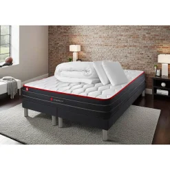 Pack sommier tapissier matelas Ressorts ensachés et mémoire de forme avec couette et oreillers>Somness Outlet