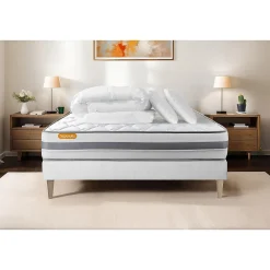 Pack sommier tapissier matelas Ressorts ensachés et mémoire de forme avec couette et oreillers>Sept Nuits New