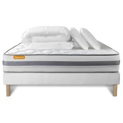 Pack sommier tapissier matelas Ressorts ensachés et mémoire de forme avec couette et oreillers>Sept Nuits New