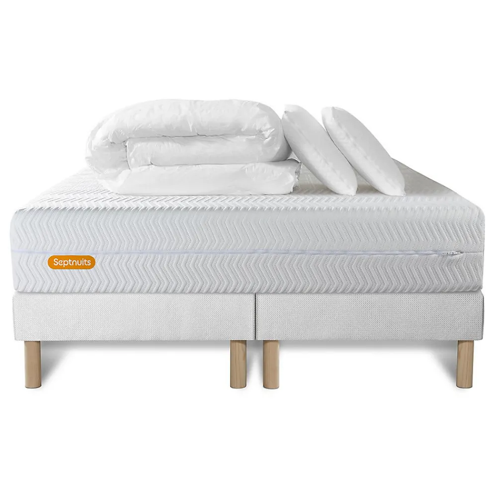Pack sommier tapissier matelas Mémoire de forme avec couette et oreillers>Sept Nuits Hot
