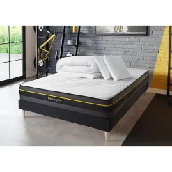 Sleepfit Pack sommier tapissier matelas Mémoire de forme avec couette et oreillers* Ensemble Sommier Et Matelas