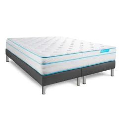 Pack sommier tapissier matelas Ressorts ensachés et mémoire de forme avec couette et oreillers><noscript><img width=