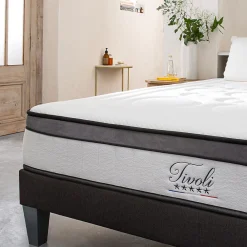 Bellecour Pack Tivoli 160x200 cm Matelas Mousse + Sommier Bois + Protège matelas anti punaise* Ensemble Sommier Et Matelas