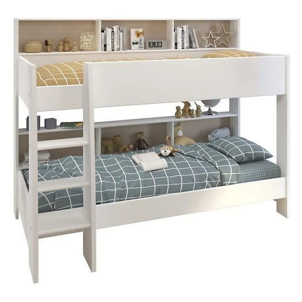 Lit enfant superpose contemporain decor chene brooklyn et blanc - l 90 x L 200 cm - JIM>Parisot Sale