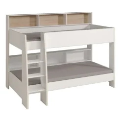 Lit enfant superpose contemporain decor chene brooklyn et blanc - l 90 x L 200 cm - JIM><noscript><img width=
