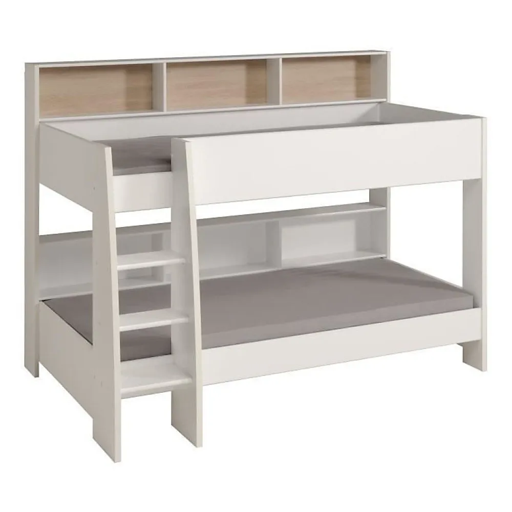 Lit enfant superpose contemporain decor chene brooklyn et blanc - l 90 x L 200 cm - JIM>Parisot Sale