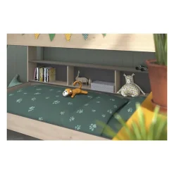 Lits superposes enfant - Decor Chene Jackson et Gris Ombre - Sommiers inclus - 2 x 90 x 200 cm - JIM><noscript><img width=