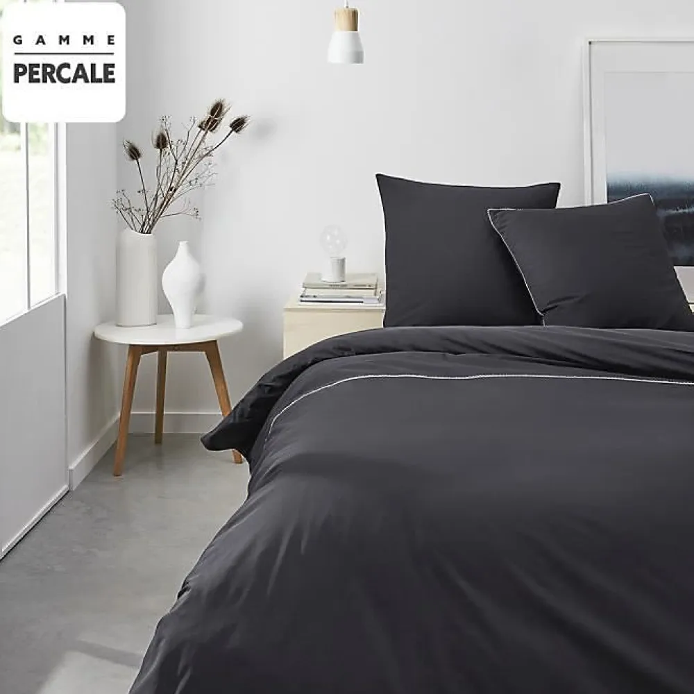 Todays Tools Parrure de lit TODAY Prestige - 240 x 260 cm - 2 personnes - 100% Percale Finition dentelle - Fusain* Parure De Lit