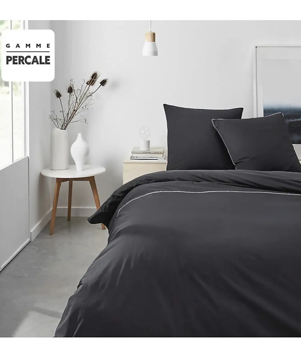 Todays Tools Parrure de lit TODAY Prestige - 240 x 260 cm - 2 personnes - 100% Percale Finition dentelle - Fusain* Parure De Lit
