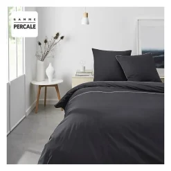 Todays Tools Parrure de lit TODAY Prestige - 240 x 260 cm - 2 personnes - 100% Percale Finition dentelle - Fusain* Parure De Lit