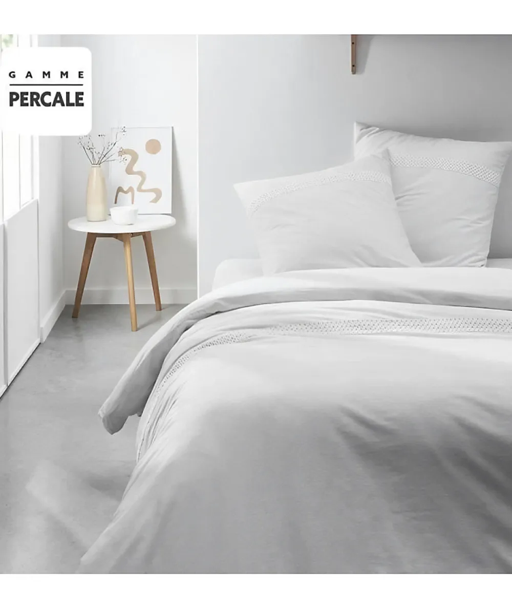 Todays Tools Parrure de lit TODAY Prestige - 220 x 240 cm - 2 personnes - 100% Percale finition macramé - Craie* Parure De Lit