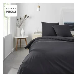 Todays Tools Parrure de lit TODAY Prestige - 220 x 240 cm - 2 personnes - 100% Percale Finition dentelle - Fusain* Parure De Lit