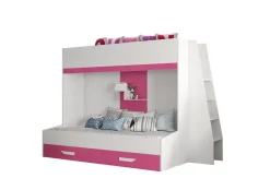PARTY 17 Lit superposé 247/165/135 (blanc/rose)>Abiks Meble Discount