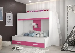 PARTY 17 Lit superposé 247/165/135 (blanc/rose)>Abiks Meble Discount
