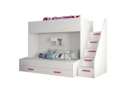 Abiks Meble PARTY 16 Lit superposé 247/165/135 (blanc/blanc/rose)*Enfant Lit Enfant