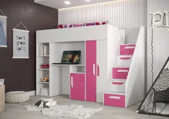 Abiks Meble PARTY 14 Lit superposé 247/165/120 (blanc/rose)*Enfant Lit Enfant