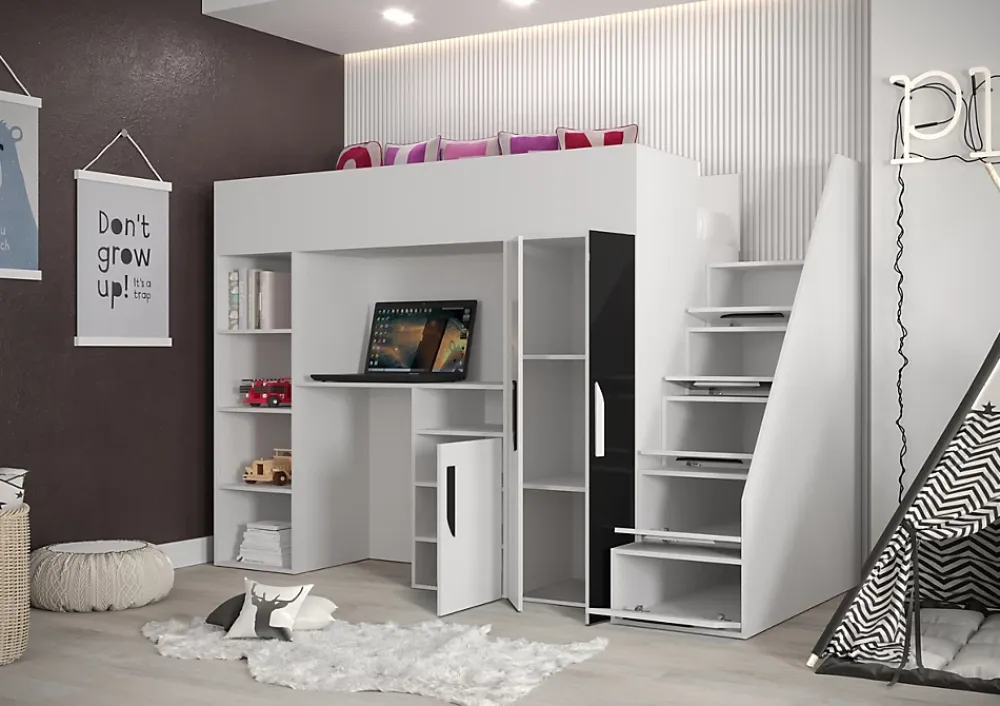 Abiks Meble PARTY 14 Lit superposé 247/165/120 (blanc/rose)*Enfant Lit Enfant