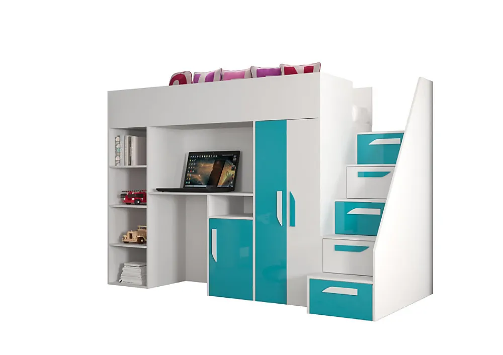 PARTY 14 Lit superposé 247/165/120 (blanc/turquoise)>Abiks Meble New